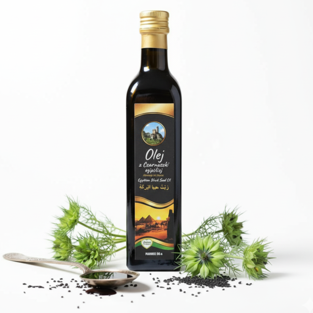 Świeży olej z czarnuszki 250ml, tłoczony na zimno, idealny na wzmocnienie odporności i problemy z alergią.