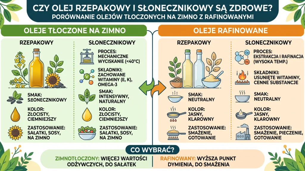 Czy olej rzepakowy i słonecznikowy są zdrowe? Zimnotłoczony vs Rafinowany
